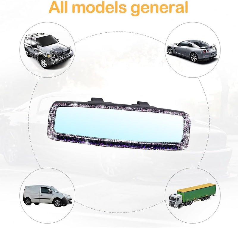Osilly Bling Car Rearview Mirror, Decorations Rear View Mirror with Crystal Rhinestones & Diamonds, Car Interior Trim Accessories, Clip-on & HD Glass, Sparkly Gift (Purple) - Image 5